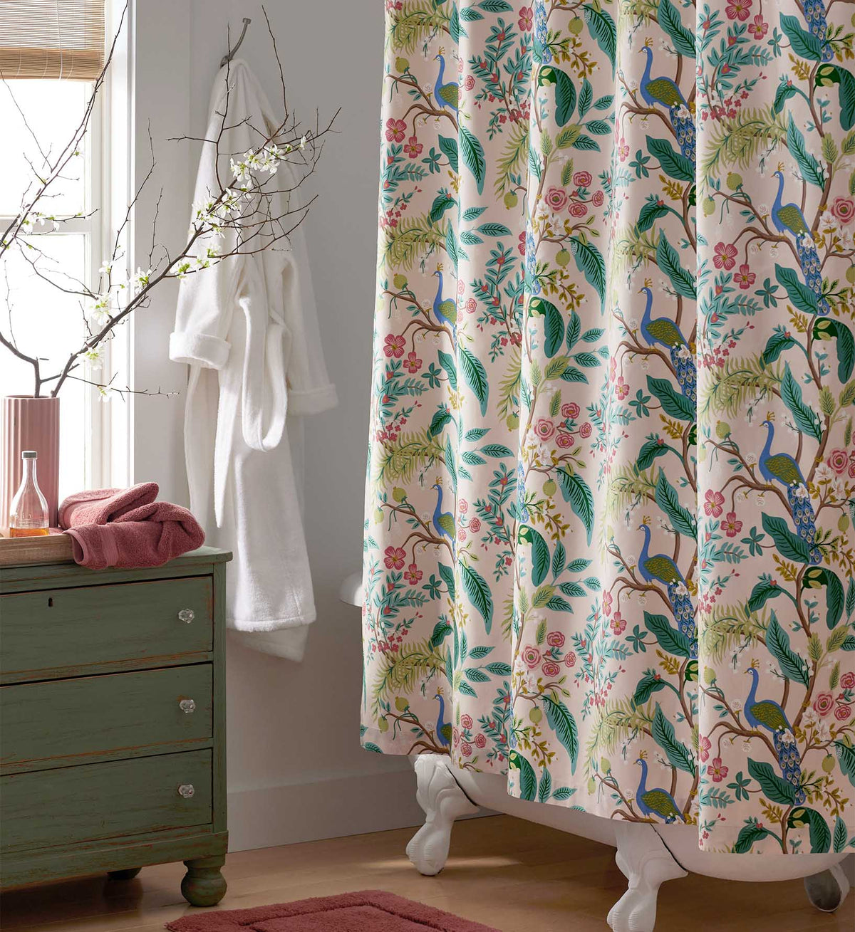 Sateen Shower Curtain - Peacock Blush