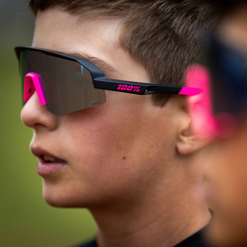 100 Percent Sunglasses - SLENDALE Youth - Matte Black/Pink - HiPER Blue Mirror product image 5, provided for visual