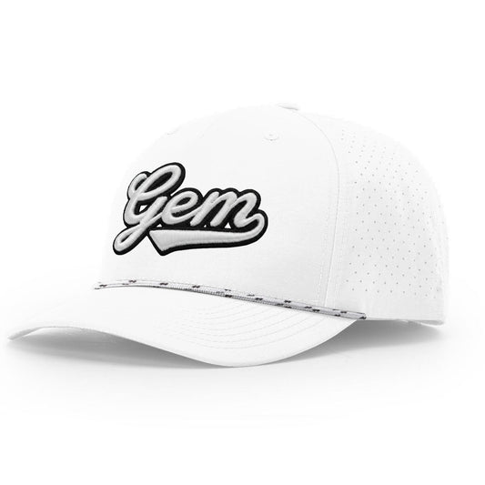 Gem Gloves Performance Rope Snapback Hat - White/Black Script product image 1, provided for visual reference and product