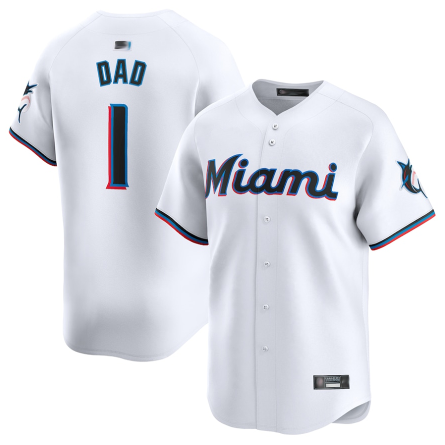 M.Marlins White #1 Dad Player Home Limited Baseball Jerseys product image 1
