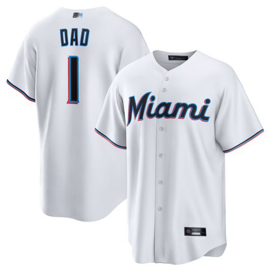 M.Marlins White #1 Dad Player Home Replica Baseball Jerseys product image 1