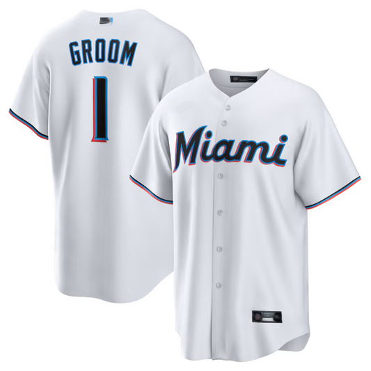 M.Marlins White #1 Groom Player Home Replica Baseball product image 1