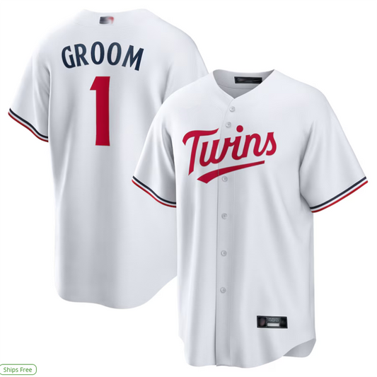 M.Twins White #1 Groom Player Home Replica Baseball Jerseys product image 1