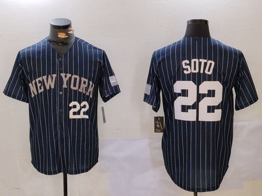 NY.Yankees #22 Juan Soto Navy Pinstripe Fashion Cool Base product image 1