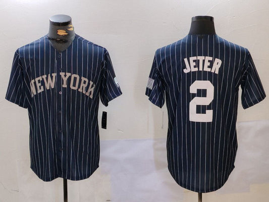 NY.Yankees #2 Derek Jeter Navy Pinstripe Fashion Cool Base product image 1