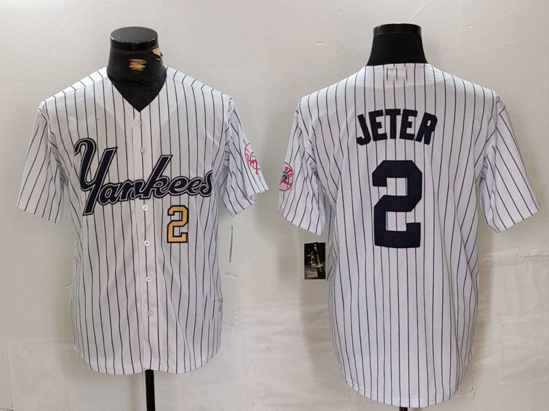 NY.Yankees #2 Derek Jeter White Pinstripe Fashion Cool Base product image 1