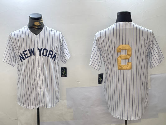 NY.Yankees #2 Derek Jeter White Pinstripe Fashion Cool Base product image 1