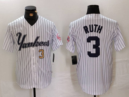 NY.Yankees #3 Babe Ruth White Pinstripe Fashion Cool Base product image 1