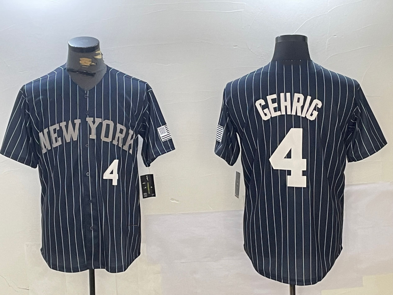NY.Yankees #4 Lou Gehrig Navy Pinstripe Fashion Cool Base product image 1
