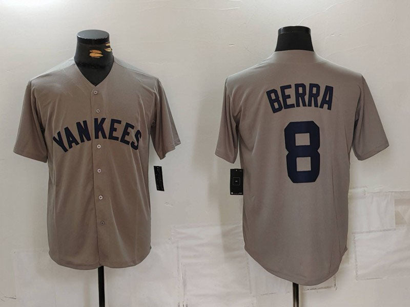 NY.Yankees #8 Yogi Berra Player Jersey Grey Throwback product image 1