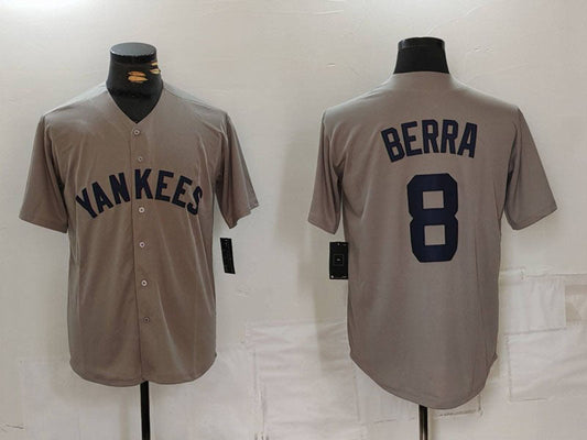 NY.Yankees #8 Yogi Berra Player Jersey Grey Throwback product image 1