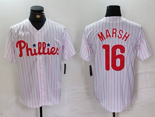 P.Phillies #16 Brandon Marsh Player Jersey White Pinstripe product image 1