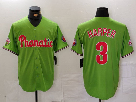 P.Phillies #3 Bryce Harper Green Player With Patch Stitched product image 1