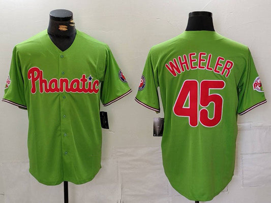 P.Phillies #45 Zack Wheeler Green Player Jersey With Patch product image 1