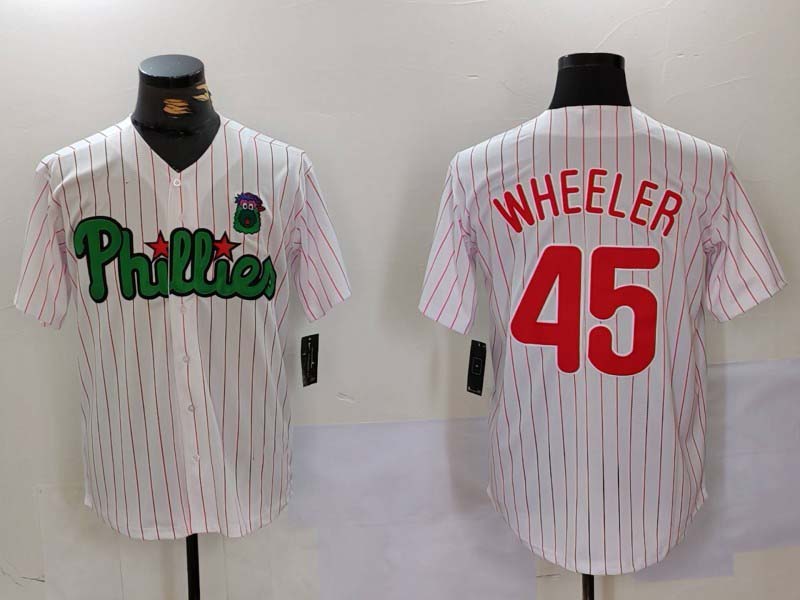 P.Phillies #45 Zack Wheeler White Green Player Game Jersey product image 1