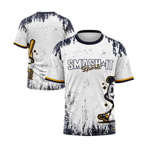 Smash It Sports Short Sleeve Shirt - Smashie (White/Navy/Gold) product image 1, provided for visual reference and product