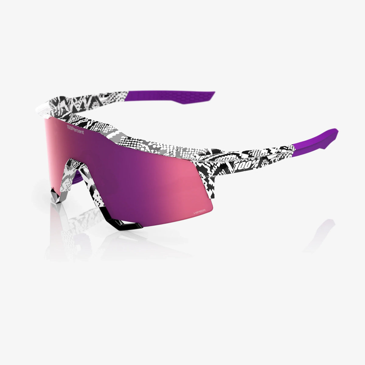 100 Percent Sunglasses - Speedcraft - Elly 3 White Venom HiPER Dark Purple Mirror Lens w/ Bonus HiPER Coral Lens product