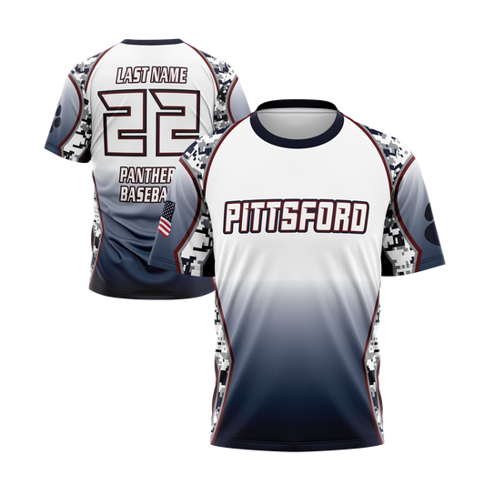 Pittsford Panthers Baseball Short Sleeve Shirt - Navy Camo product image 1, provided for visual reference and product detail