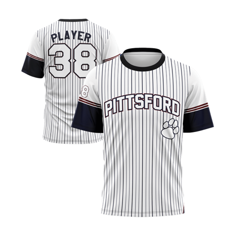 Pittsford Panthers White Striped- Athletic Shirt product image 1, provided for visual reference and product detail review